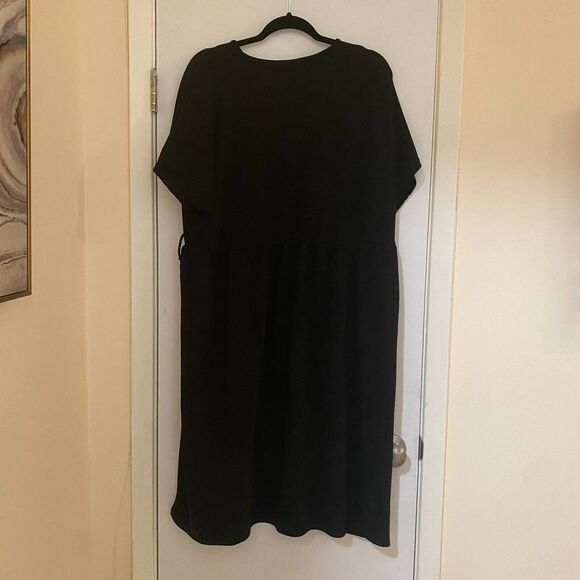 Boohoo Dress Womens 22 Black Sheath Midi Stretch Short Sleeve Button - Picture 2 of 10